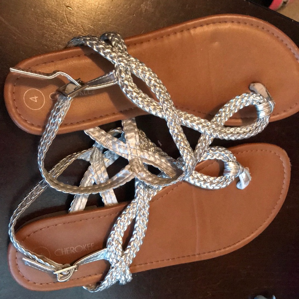Silver and tan sandals